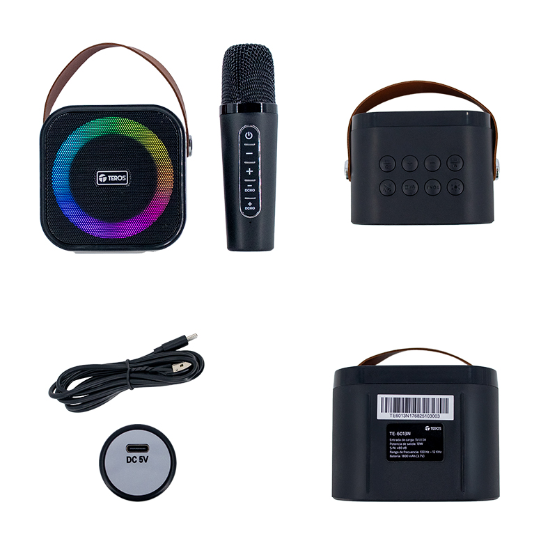 Parlante Karaoke Inalámbrico TEROS TE-6013N, BT 5.4, 10W, USB, Iluminación LED