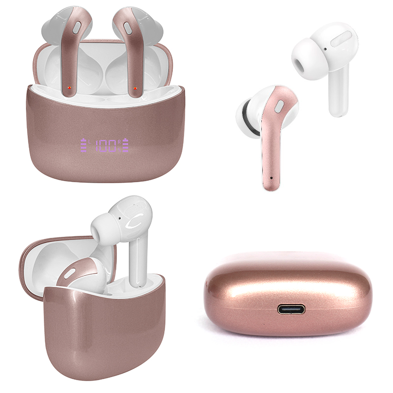 Audífonos TEROS TE-8074GR, Bluetooth, TWS, Rosa/Dorado