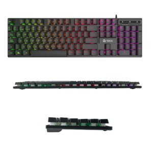 Teclado gamer TEROS TE-4072G, RGB, USB, negro