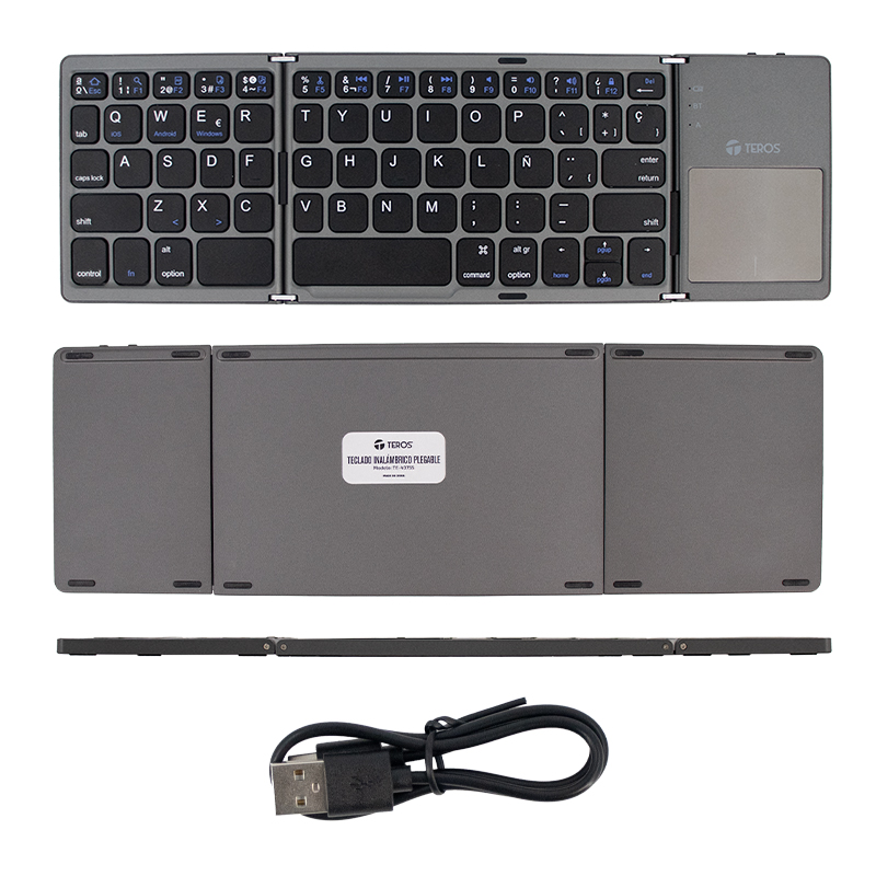Teclado inalámbrico plegable TEROS TE-4075S, BT 3.0, gris