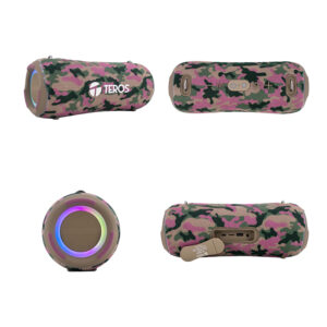Parlante TEROS Ultra TE-6046M, BT 5.3, RGB, TWS, color marrón militar camuflado