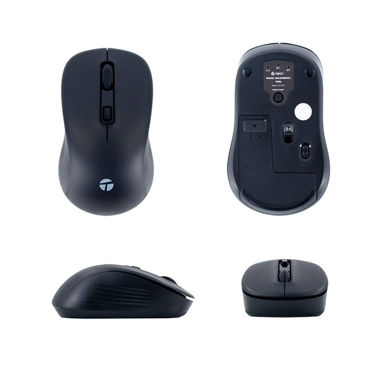 Mouse inalámbrico TEROS TE-1231S, 2.4GHz, BT 5.0, 4 botones, USB, negro